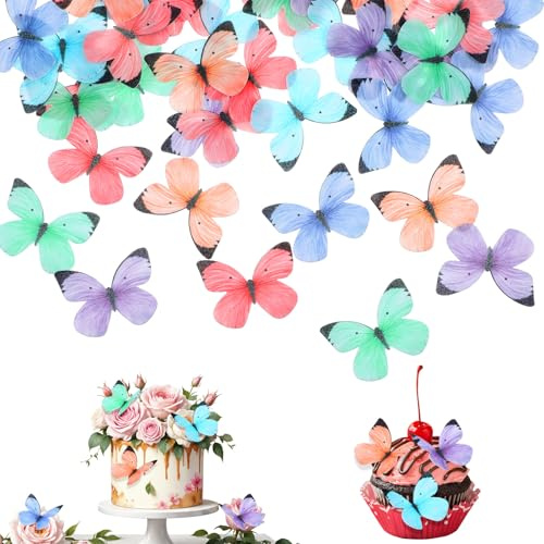 50 Stück Essbare Schmetterlinge für Torte Bunte Schmetterling Deko Torten Kuchen Deko Esspapier Tortendeko Schmetterling für Mädchen Geburtstag Jahrestag Hochzeit Baby party