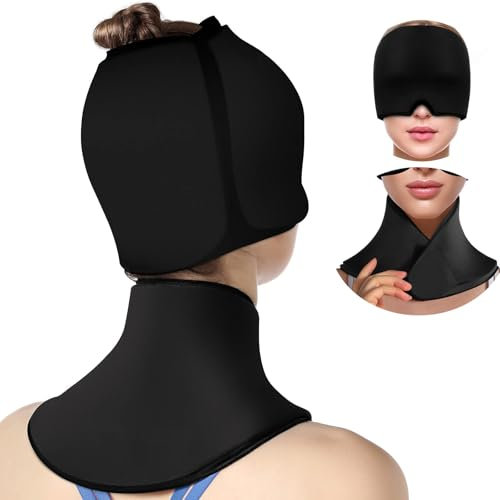 Set di raffreddamento emicrania con cappuccio refrigerante e fascia per il collo – Cappuccio di raffreddamento migliorato per mal di testa con compresse di raffreddamento a spalla