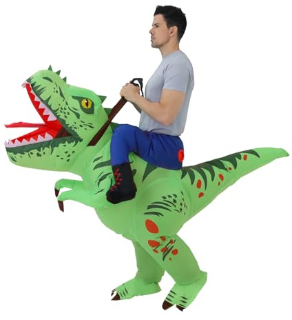 FXICH Inflatable Dinosaur Costume for Adults 150-190cm, Blow-Up T-Rex Kostüm Halloween Karneval (Aufblasbare Dino Kostüm grün, Lustige Tierkostüm) green