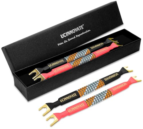 UCINNOVATE 6 Inch HiFi OFC Speaker Jumper Cables, 4 Pack Premium Bridge Bi-Wire with Gold Plated Jumper Plates, Audiophile Flexible 11AWG Cable Bridge to Speaker Cable Terminals