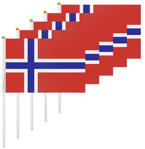 ASUNO 20 Stück Flagge Mini Hand Hold Fahne 14 × 21 CM Mini Norwegen Norwegisch Stockfahne Polyester für Fußballclub Party Dekorationen Internationale Festveranstaltungen drinnen und draußen