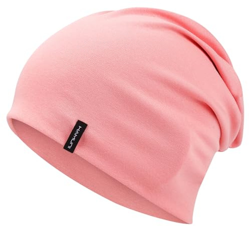 HAMUNI Slouchy Beanie Mütze Damen, Bequeme Baumwolle Mütze Herren, Doppellagige Weiche Winddichte Dünne Mütze, Klassische Modische Beanie Mütze Perfekt für den Alltag und Übergangszeiten (Peach Rosa)