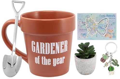 Qinhai Gardening Gifts for Men Women Dad Mum Her Teacher Friend, Gardener Coffee Mug Gifts Sets, Funny Plant Cup with Shovel Spoon, Valentines Mothers Day Christmas Birthday Present Idea