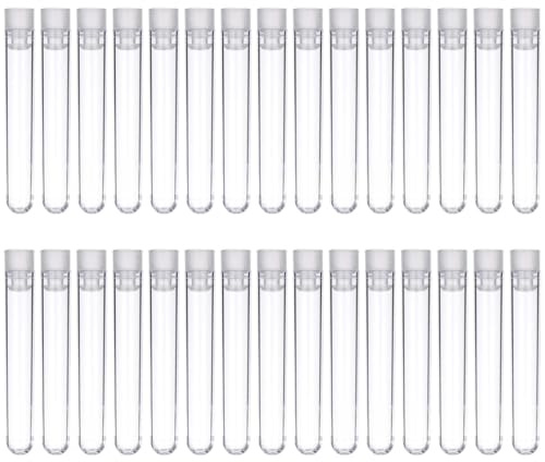 30 tubos de ensayo de plástico transparente con tapas, tubos de ensayo con tapa de rosca de 100 x 15 mm, tubos de ensayo de laboratorio para experimentos científicos.