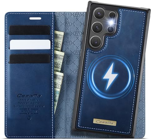 Coverilo Hülle für Samsung Galaxy S23 Ultra 5G, Abnehmbar 2-in-1 Magnetische Premium PU Leder Handyhülle Kabelloses Laden Kartenfach RFID Standfunktion Klapphülle für Galaxy S23 Ultra – Dunkelblau