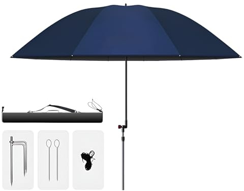 Generico Ombrellone da Pesca Antivento, Ombrellone da Spiaggia Leggero UV 50+, 220 cm Portatile Parasole da Campeggio Impermeabile con Ancoraggio di Sabbia