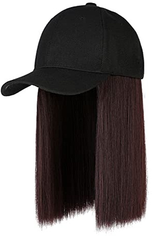 Vividly Perruque de baseball synthétique noire et marron avec cheveux naturellement connectés Bob Hair Casquette de baseball réglable pour femme Perruque mignonne attachée Hommes Femmes Casquettes