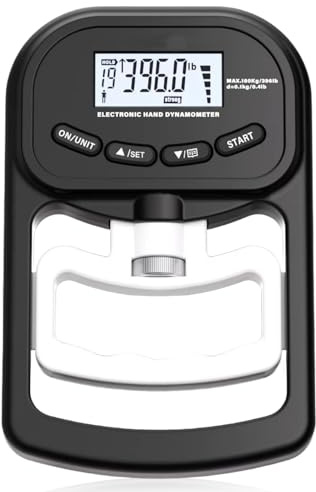 Medidor digital de mano de 396 lb/180 kg, dinamómetro de mano negro, con cable de carga USB, dispositivo de agarre electrónico, pantalla LED grande (blanco y negro)