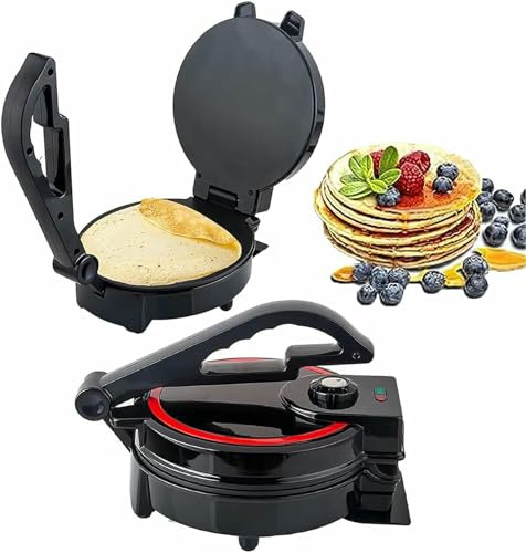 BGVYFXEZ 1200W Electric Tortilla Press, 8 inch Non-stick Chapati Maker Tortilla Maker, Double-Sided Heating Roti Press Crepe Machine with Anti-scalding Handle and Indicator Lights