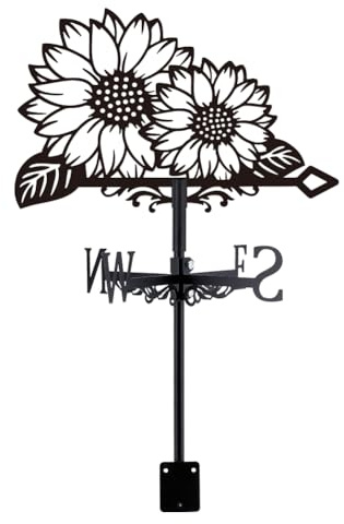SUPERDANT Girouette Tournesol Instrument de Mesure de Direction du Vent en Métal avec Installation sur Toit pour Jardin Extérieur Ferme Grange Décoration Artistique Noire