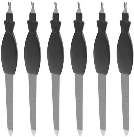 HAMPPLIES 12 pièces Ponceuse Ongles Acier Inoxydable Double-usage avec Couteau Cuticules et Fourchette pour Retrait Peau Morte Outils Manucure Professionnels et Soins Ongles Noir