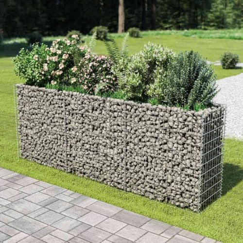 QZZCED Mur à Gabion avec Couvercles en Acier Galvanisé 600 x 50 x 150 cm, Jardin surélevé Résistant aux Intempéries pour Parterre de Fleurs et Plantes, Structure Robuste en Grille