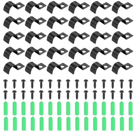 sourcing map 50Pcs 12mm(1/2) One Hole Pipe Strap, Rigid U Brackets Conduit Clamp Heavy Duty Carbon Steel Pipe Strap Clip with Self-Tapping Screws and Expansion Tubes for Fixing Tube Wire Cord
