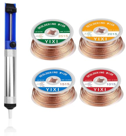 ROKZELT 5 Pezzi Dissaldatore Aspira Stagno, Treccia Dissaldante, Succhiastagno, Pompe Dissaldanti, Succhia Stagno, Pompa Dissaldante Professionale per l'aspirazione di Stagno di Saldatura liquido