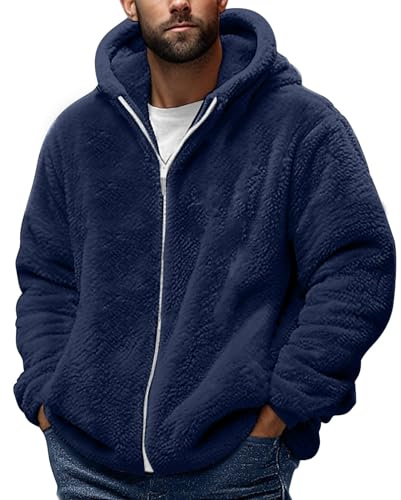 Générique Veste Polaire Homme Blouson Polaire Blousons en Peluche Chaud Manteau Teddy Fleece Double Face Hoodie avec Fermeture Éclair Veste Pilou Pilou Homme Cardigan Vêtements 001 Marine M