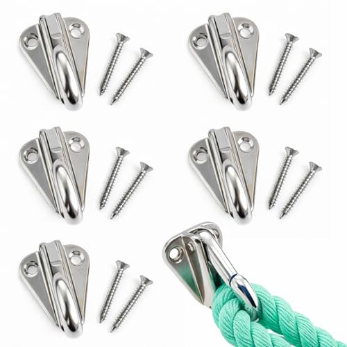 Frienda Boat Fender Hooks 316 Stainless Steel (6 Pack), Wall Mounted Marine Fender Clips with Spring Latch & 12 Screws, Dock Rust Proof Hardware for Boats Yachts Ropes