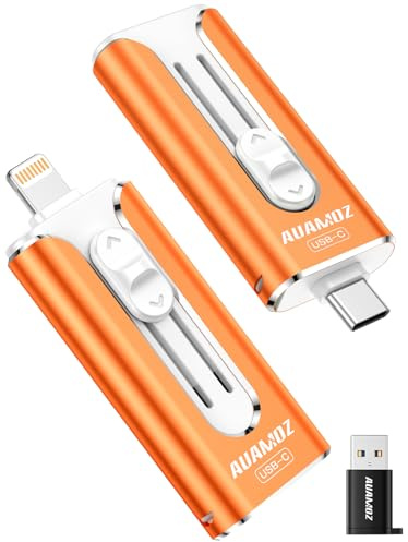 AUAMOZ 512GB Mini Dual Interface Flash Drive, Portable Memory Stick Compatible with iPhone 17/16/15/14/13/12/11, iPad, Android & PC, Easy to Save Photos, Videos & Files (1 Pack-Cosmic Orange)