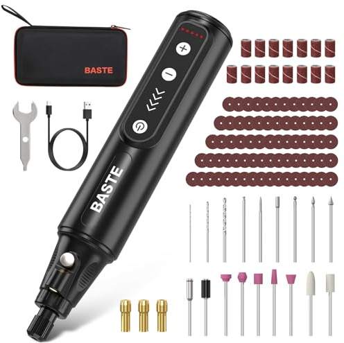 Baste Mini Cordless Rotary Tool Kit - 5 Speed 18000RPM, 109 Accessories Type-C Charging Power Rotary Tool for 3D Printing, DIY Crafts, Sanding, Polishing, Drilling, Etching, Engraving (Black)