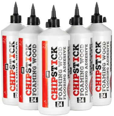 Chipstick D4 Grey PU Flooring Glue 1kg, Pack of 5 Bottles | Expanding D4 PU wood adhesive for chipboard flooring, stairs and structural timber bonding.
