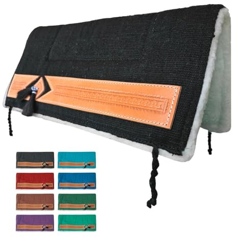 NETPROSHOP Western Pad Sattelunterlage mit weichem Webfell und Lederverzierung Full, Farbe:Schwarz