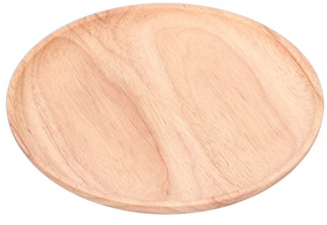 PxQuerantic Piatto da portata in legno di gomma, vassoio rotondo per servire il cibo, vassoio naturale per frutta, snack e dessert con bordo rialzato per posate da tè e caffè, piatto in legno (20 cm)