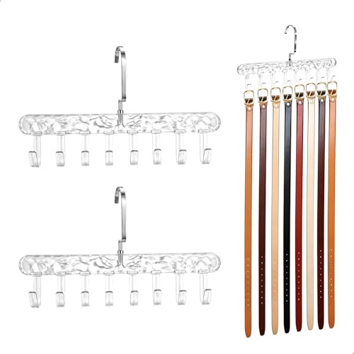 Organizador Cinturones, Percha Cinturone con 8 Ganchos, Colgador de Cinturonera, Perchas Ahorra Espacio para Cinturones Corbatas Bufandas y Sombreros, 2 Piezas, Transparentes