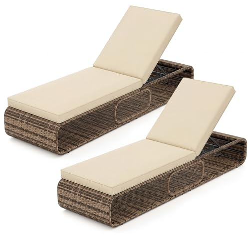 LIFEZEAL Sonnenliege Rattan, Liegestuhl Gartenliege Wetterfest mit 7-Fach Verstellbarer Rückenlehne, Relaxliege Chaiselongue Outdoor mit Liegefläche für Strand, Pool, Garten, Balkon (2, Khaki)