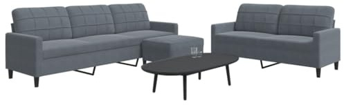 Faucqir 3-TLG. Soffset med kudde mörkgrå sammet, bekväm hörnsoffa med pall, moderna stoppade möbler för vardagsrum, lounge, gästrum, stabil sittbänk och liggyta