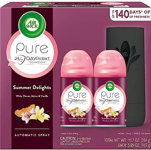 Air Wick Automatic Spray Starter Kit (Gadget + 2 Refills), Summer Delights, Essential Oils, Air Freshener, Odor Neutralization