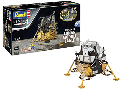 Revell 03701 Moon Landing 1:48 - Apollo 11 Lunar Module & Eagle Plastic Model kit, Silver/White
