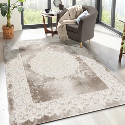 SANAT Teppiche für Wohnzimmer - Teppich Beige, Kurzflor Teppich Orientalisch, Öko-Tex 100 Zertifiziert, Größe: 120x160 cm