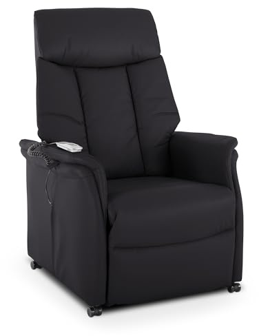 Raburg Fernsehsessel mit Aufstehhilfe, Relaxsessel mit Liegefunktion, elektrisch mit Fernbedienung, 2 Motoren, Taschenfederkern/Komfort-Polsterung, bis 120 kg, Leder/Kunstleder, Emma, Schwarz