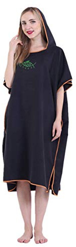 JameStyle26 Badeponcho Strandtuch Mikrofaser schnelltrockend Unisex Bademantel Poncho mit Kapuzen Duschtuch Handtuch Schwimmen Surfing Strand Tauchen Bademode (Schwarz, Einheitsgröße)