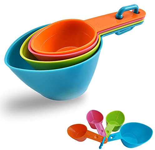 Juliyeh Pet Food Scoops Measuring Cups Dog Food Scoop Cat Food Scoop Food Scoop 1 Cup 1/2 Cup 1/3 Cup 1/4 Cup for Dog Cat and Bird Food (Blue, Green, Pink, Orange)