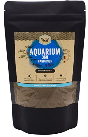 Nutramare Aquarium360 Nanofisch 750ml | Hochwertiges Fischfutter für Minifische, Granulat mit Spirulina