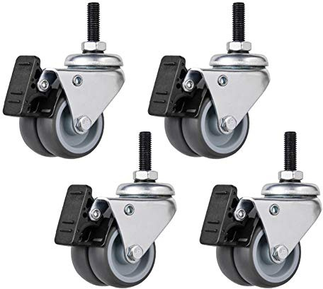 2‘’ 50mm Gewinde M10 Möbel Rollen Doppelrad Schwerlastrollen 200kg Leise TPR Gummi Lenkrollen mit Bremse Stahlhalterung Für Krippe Babybett Bürostuhl Tabelle Wagen Industrietransport 4 Stück