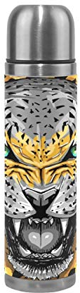 Linomo Thermosflasche Leopard Druck Edelstahl Wasserflasche,Isoliert Auslaufsicher, Doppelwandig Vakuumflasche für Sport Reise Camping Büro 500 ml