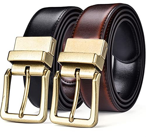 YWSZY Herren Gürtel Herren Gürtel, Leder Wendegürtel for Männer Schwarz Und Cognac-Kleid-Gurt Drehen Schnalle Zwei In Einem (Color : OED BK Cognac, Size : 110cm (Waist 95cm))