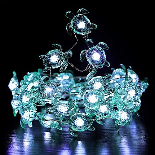 Riaxuebiy 4m 40 LED Hellblaue Schildkröte Fee Lichterketten Wasserdichte Batteriebetrieben 8 Modi mit Fernbedienung Timer für Hochzeitsfeier Festival Innen Draussen (Hellblaue Schildkröte, Batterie)