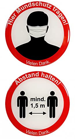 BIKE-label Schild 3D Aufkleber Dm 90 mm 2er Set Abstand halten Mundschutz 900165VE