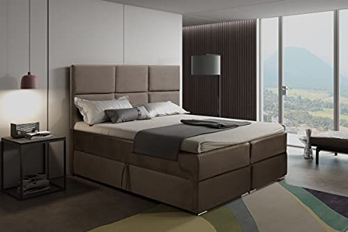 Boxspringbett 180x200 mit 2 Bettkasten - Doppelbett mit Federkernmatratze und Topper - Polsterbett mit Hebemechanismus für Schlafzimmer - Bett mit Kopfteil - Einfach zu Montieren (Cremig)