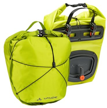 VAUDE Fahrradtaschen Aqua Front Light - ultraleichte Fahrradtaschen - 2 Vorderradtasche (2 x 11L) in grün - wasserdicht - Made in Germany