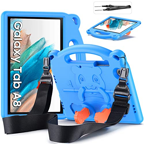 Funda Infantil para Samsung Galaxy Tab A8 10,5 Pulgadas 2022/2021, Azul | SM-X200/ SM-X205/ SM-X207, Estuche Antigolpes con Asa, con Correa de Hombr