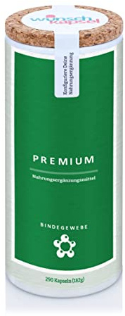 Wunschkapsel BINDEGEWEBE Premium Nahrungsergänzungsmittel XL | speziell für Unterhaut und Epithel | hochdosiertes MSM, Mangan, Hyaluron, Prolin | 290 vegane Kapseln aus deutscher Manufaktur