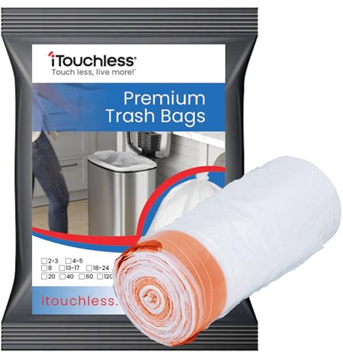 iTouchless Tall Trash Bags, Fits 8 Gallon Garbage Can, Strong Bathroom Kitchen Can Bin Liners, for Rubbish Recycling Compost in The Home, Office, Clear, 40 Count