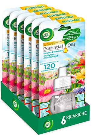 Airwick Ricariche per Diffusore Elettrico di Oli Essenziali, Confezione da 6 ricariche di Profumatore per Ambienti alla Fragranza di Primavera, Profumatore per Ambienti Elettrico