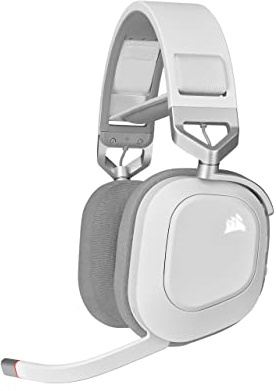 Corsair HS80 RGB Wireless Premium Gaming Headset with Dolby Atmos Audio (Low-Latency, Omni-Directional Microphone, 60ft Range, Up to 20 Hours Battery Life, PS5/PS4 Wireless Compatibility) White