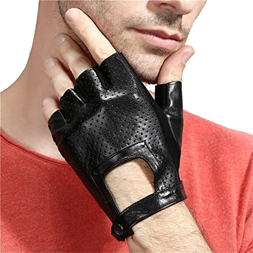Lokomotiv-Handschuhe, modische fingerlose Handschuhe, fingerlose Lederhandschuhe for Herren Halbfinger-Handschuhe aus Leder Herren-Sommer-dünne, atmungsaktive, rutschfeste Halbfinger-Handschuhe