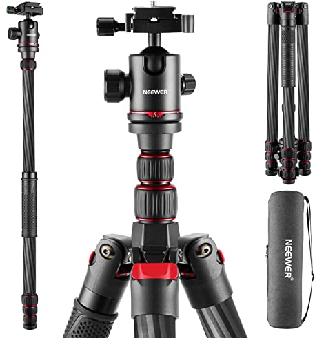 NEEWER Upgraded 80.7 Carbon Fiber Camera Tripod Monopod with Telescopic 2 Section Center Axes, 360° Panorama Ballhead, 1/4 Arca Type QR Plate, Travel Tripod with ø28mm Column, Max Load 26.5lb, N55CR