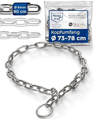 NietFullThings Slip Chain Dog Collar with Pull Stop – Stainless Steel Training Chain – Short Links 6 mm – Head Size 73–78 cm – Total Length 90 cm